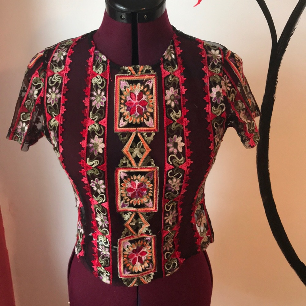 Embroidered Sheer Top